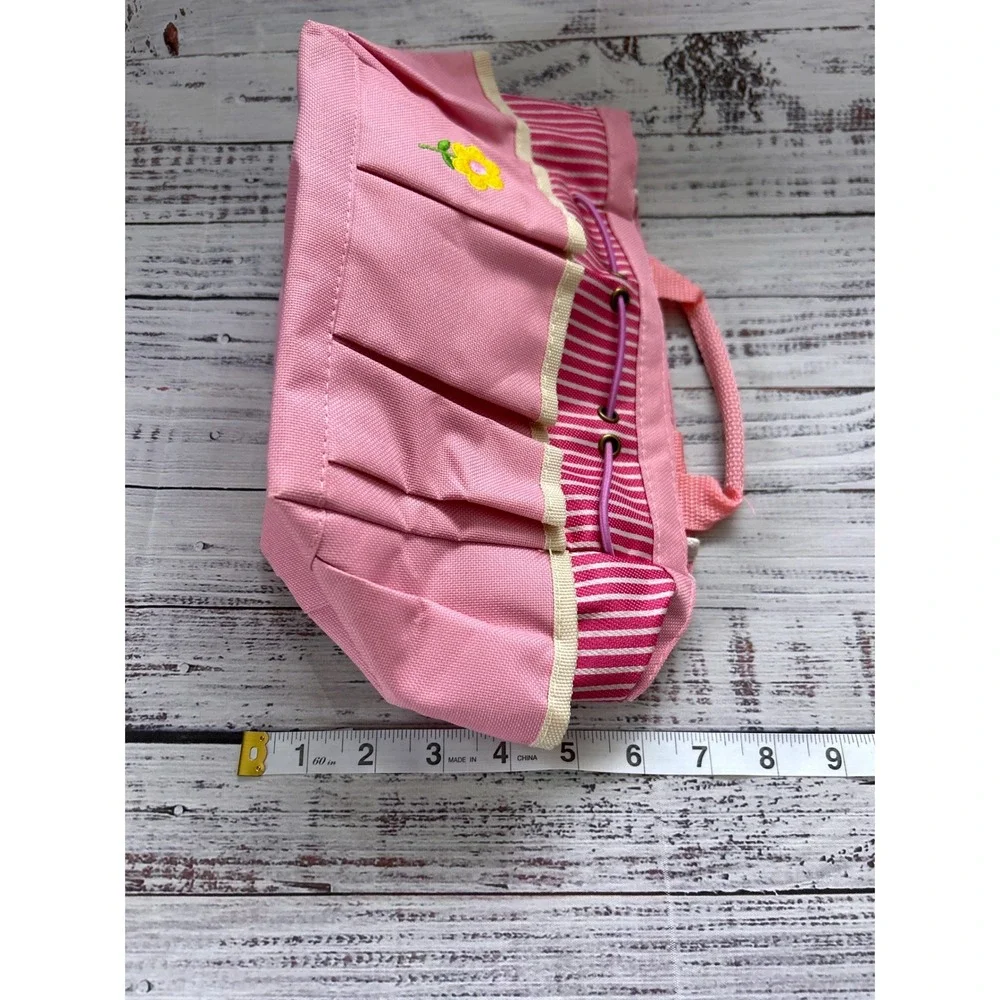 Garden Tote Bag Embroidered Flowers Pink Multi Pockets Tool Organizer